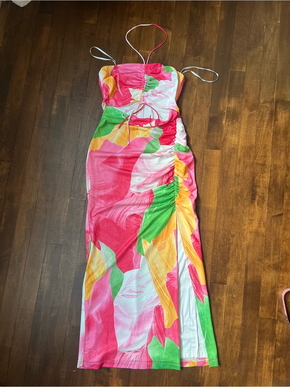 Strappy Maxi Dress in Pink Floral Print